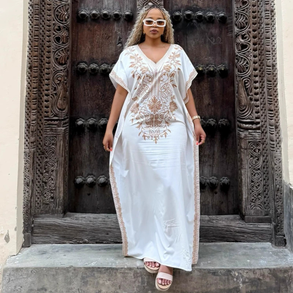 ZARA Plus Size Short Sleeve Print Collar Maxi Dress African Fashion Elegant